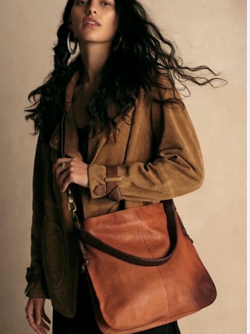We the Free by Free People Saratoga Leather Hobo Shoulder Bag in Cognac Brown